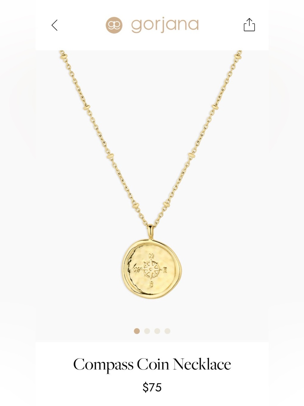 NWOT Gorjana Gold Compass Coin Pendant Necklace